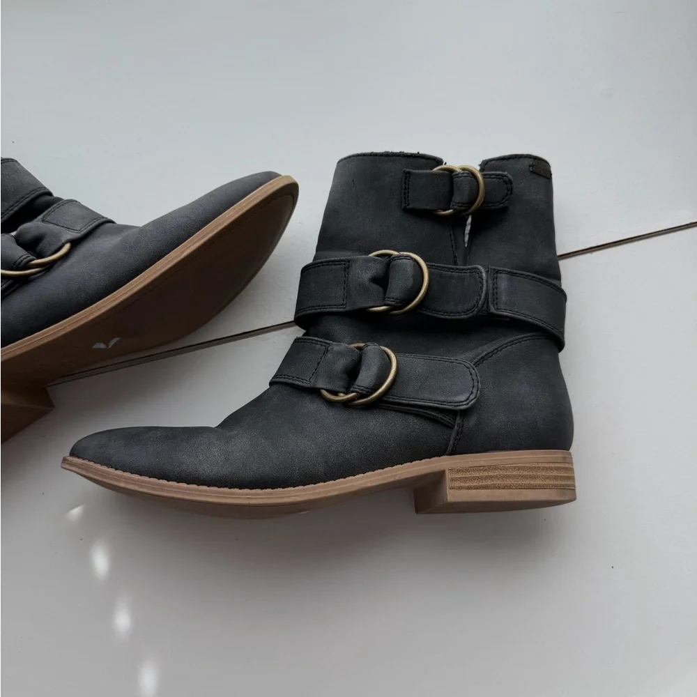 Roxy Charcoal Ankle Boots with Buckle Accents - Picture 2 of 15